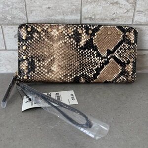 NWT INC Snake Print Wristlet wallet with Gold Accents